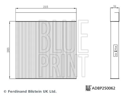 Filtr, vzduch v interiéru BLUE PRINT ADBP250062 – OE 10264941