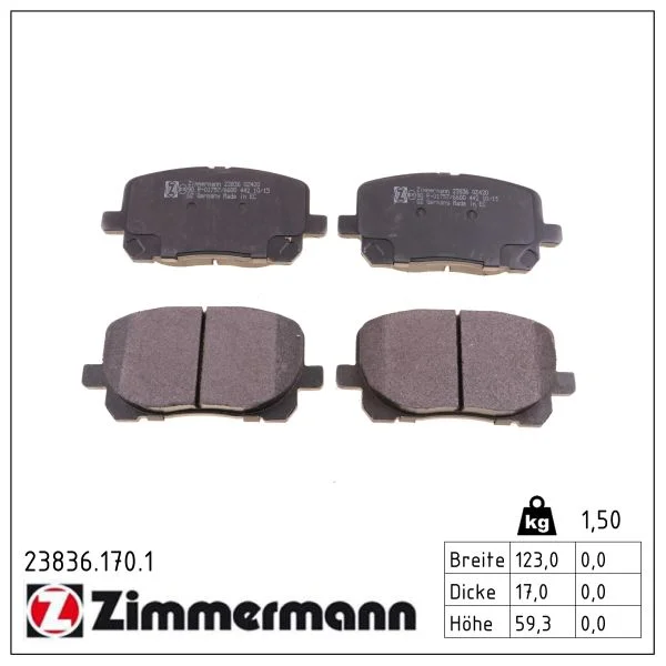 Sada brzdových destiček, kotoučová brzda ZIMMERMANN 23836.170.1