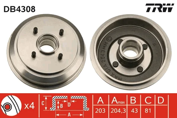 Brzdový buben TRW DB4308 Brzdový buben TRW DB4308