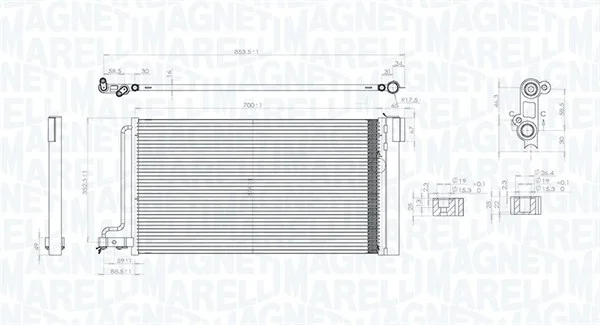 Kondenzátor, klimatizace MAGNETI MARELLI 350203796000 Kondenzátor, klimatizace MAGNETI MARELLI 350203796000