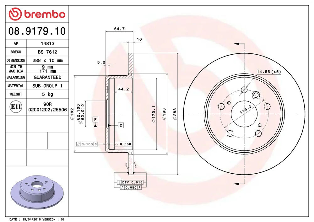 Brzdový kotouč BREMBO 08.9179.10