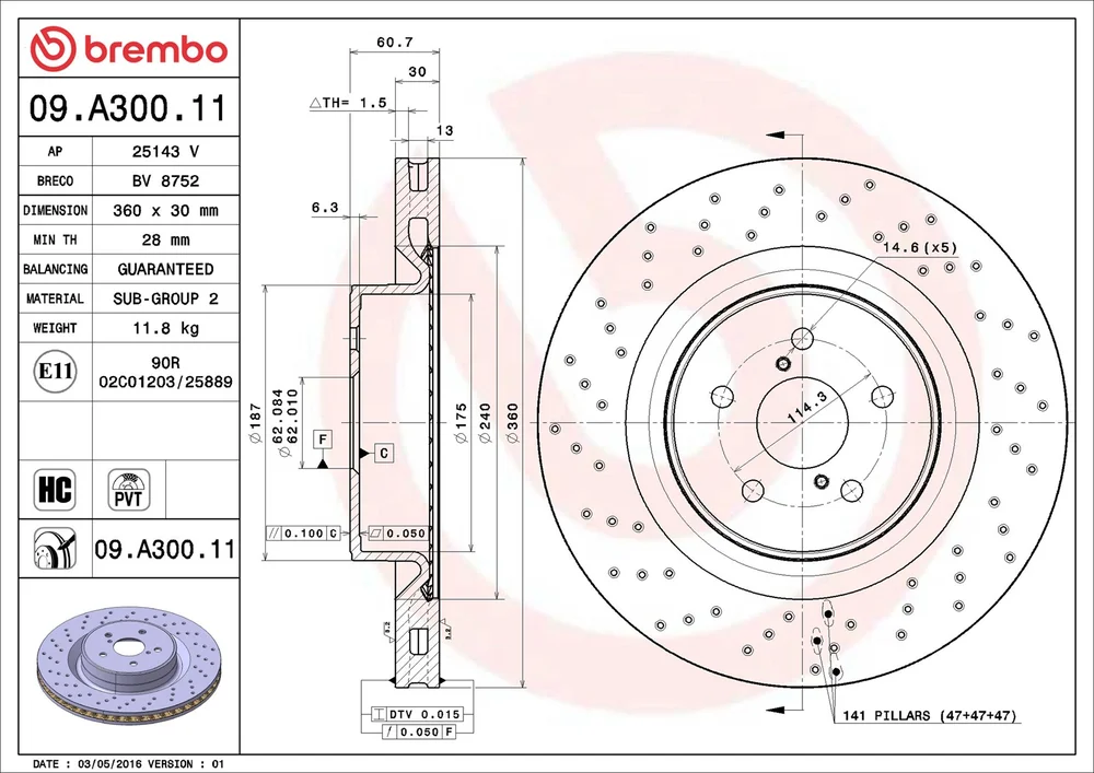 Brzdový kotouč BREMBO 09.A300.11 – OE 435120W060
