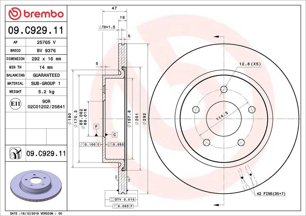 Brzdový kotouč BREMBO 09.C929.11