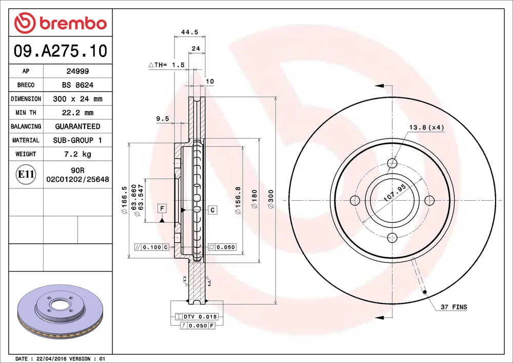 Brzdový kotouč BREMBO 09.A275.10