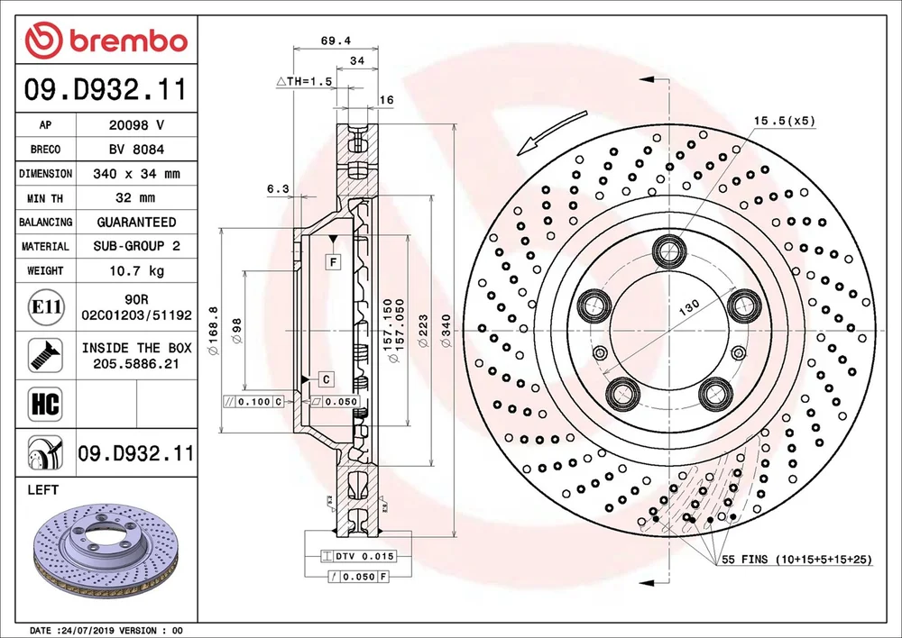 Brzdový kotouč BREMBO 09.D932.11