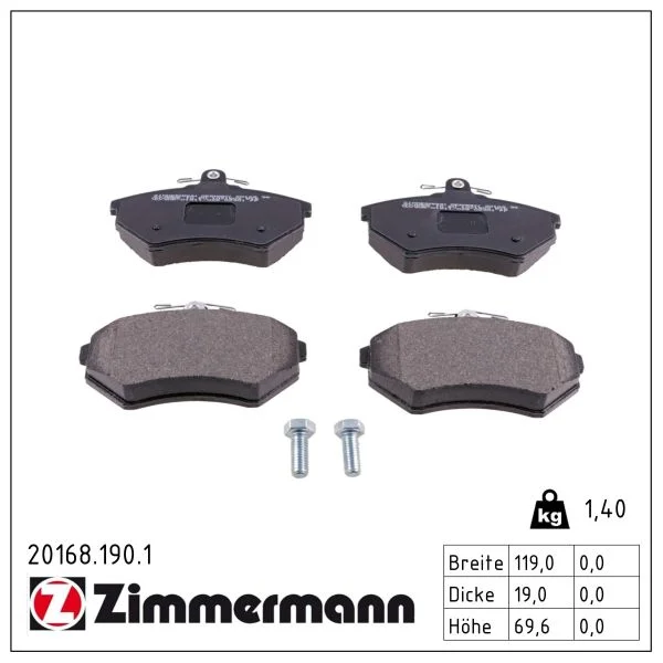 Sada brzdových destiček, kotoučová brzda ZIMMERMANN 20168.190.1