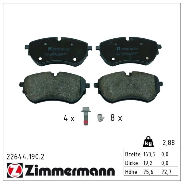 Sada brzdových destiček, kotoučová brzda ZIMMERMANN 22644.190.2