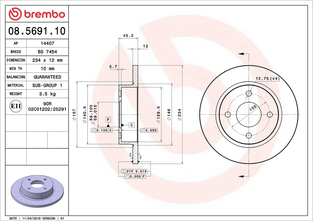 Brzdový kotouč BREMBO 08.5691.10