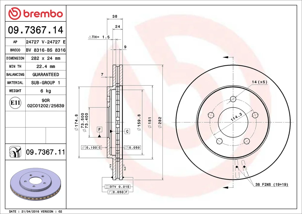 Brzdový kotouč BREMBO 09.7367.14