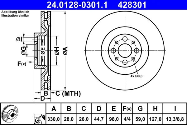 Brzdový kotouč ATE 24.0128-0301.1 – OE 51827474