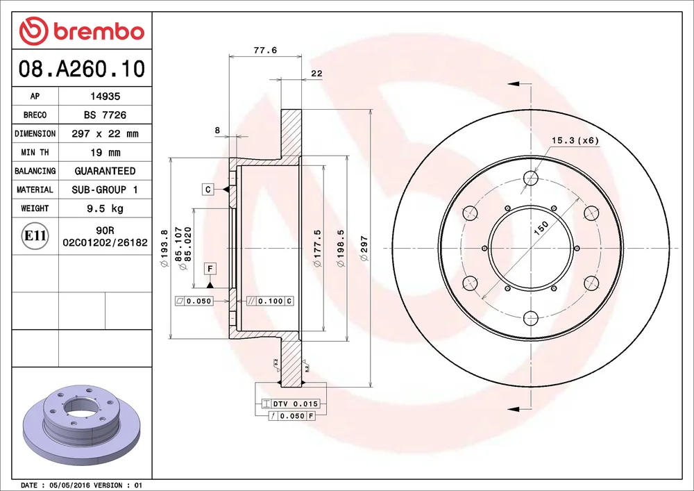 Brzdový kotouč BREMBO 08.A260.10 – OE 504267884