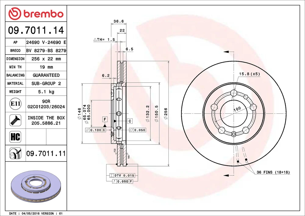 Brzdový kotouč BREMBO 09.7011.11